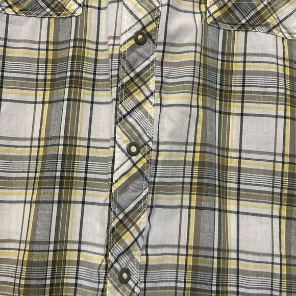 The North Face yellow gray plaid short snap button front shirt Size L EUC - Picture 8 of 12